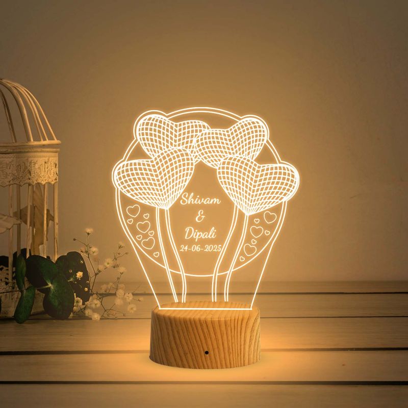 3D Illusion Heart Couple night lamp with Warm White Light Customize Name, Date Gift for Couple Birthday, Anniversary, Wedding, Engagement